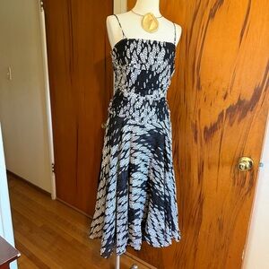 Black and White Printed Spaghetti-Strap midi Dress